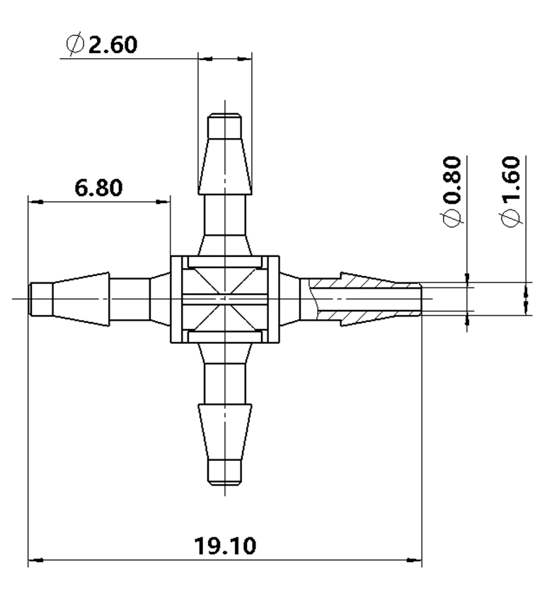 1.6mm(1/16)十字四通接头