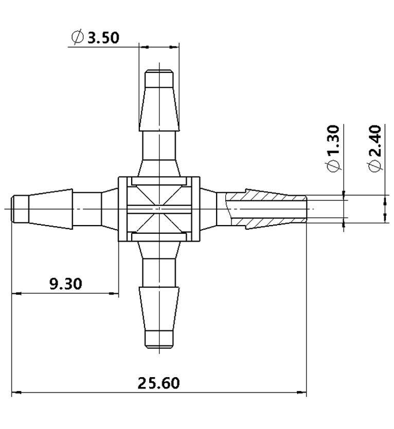 2.4mm(3/32)十字四通接头