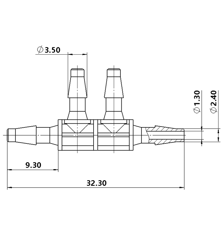 2.4mm(3/32英寸)边四通接头