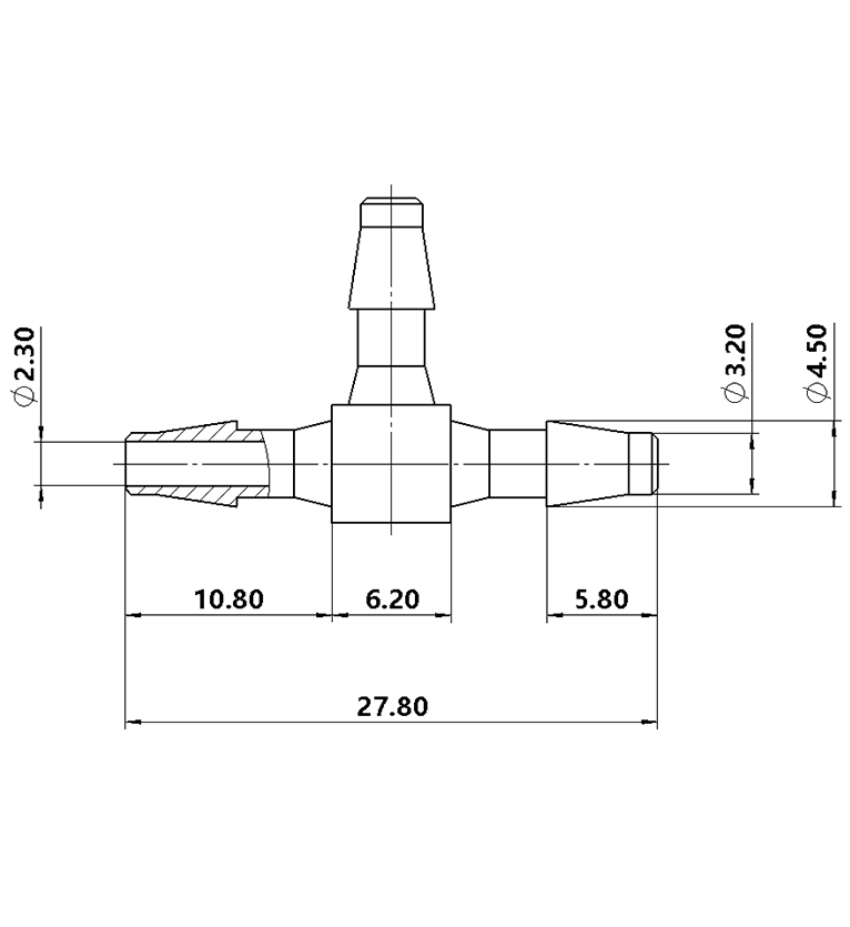 3.2mm(1/8)尼龙T型塑料三通